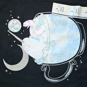 NWT Cat & Jack Cute Long Sleeve Sparkly Penguin & Narwhal Graphic Print Tee Sz L